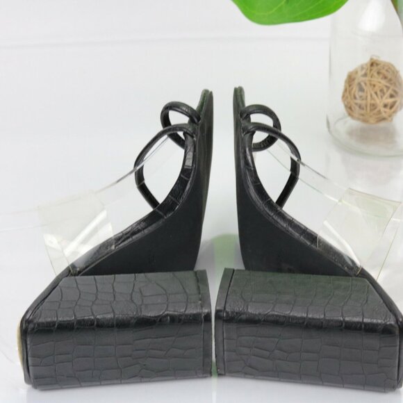 Nasty Gal Womens Sandal Size 6 Black Clear Strappy Mule Square Toe Block Heel - Picture 9 of 12